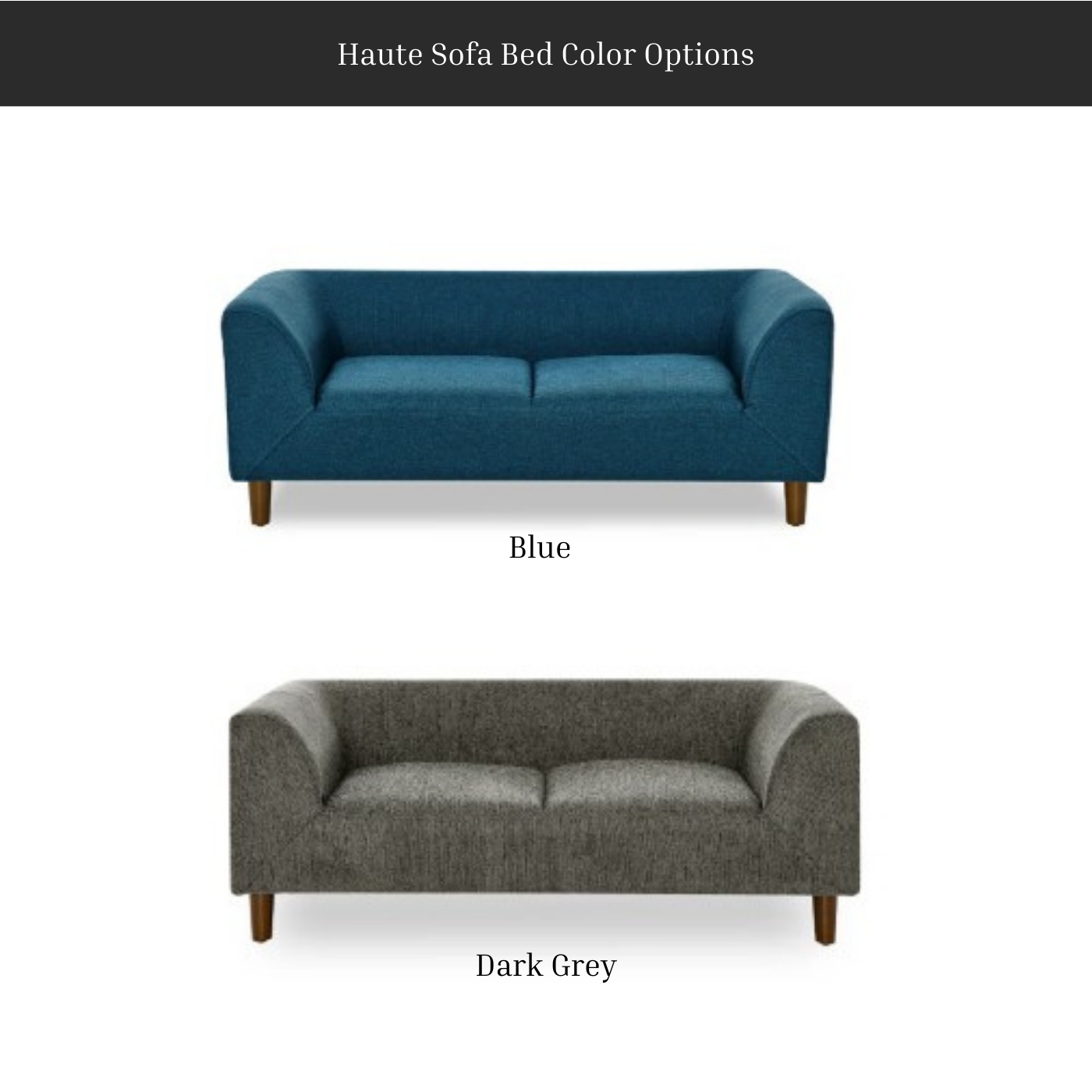 Haute Sofa Dog Bed color options in blue and dark grey for stylish pet comfort.